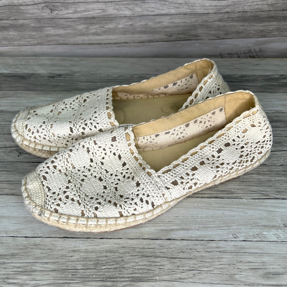 Talbots Women's Off White Crochet Espadrille Shoes Size 8M Hippie Boho